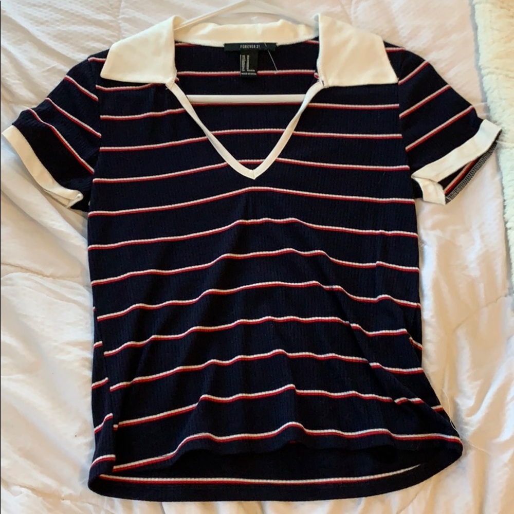 Forever 21 blue and red striped collared shirt
